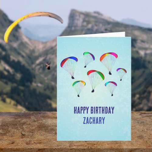 Colorful Paraglider Wings _ Parachute on blue Male Card