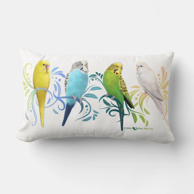 Colorful Parakeets Lumbar Pillow (Front)