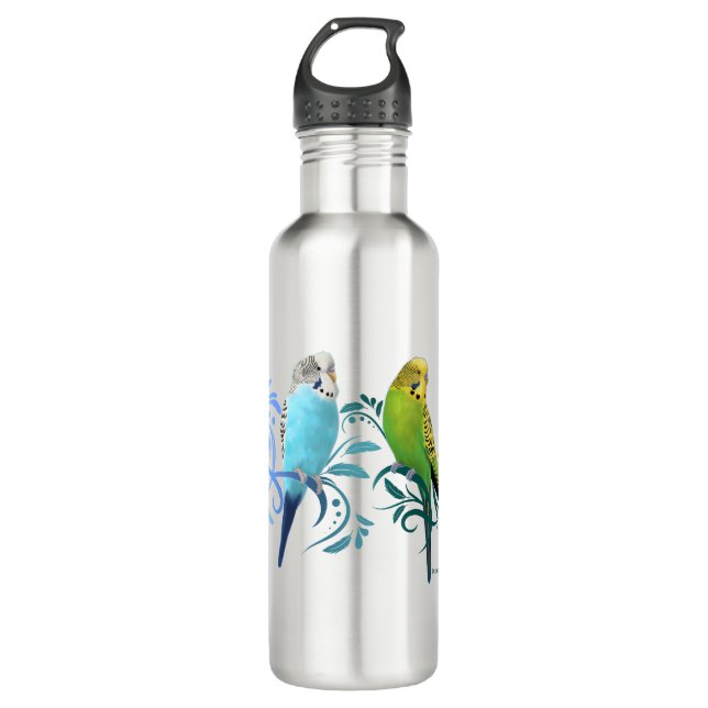 Colorful Parakeets Stainless Steel Water Bottle (Front)