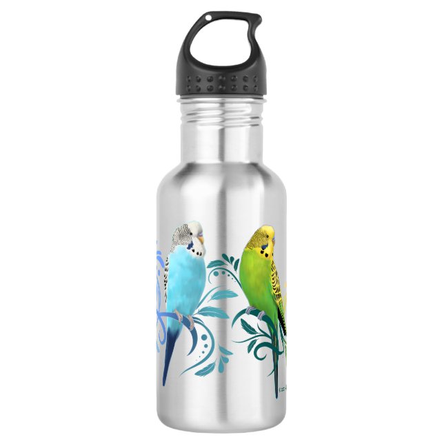 Colorful Parakeets Stainless Steel Water Bottle (Front)