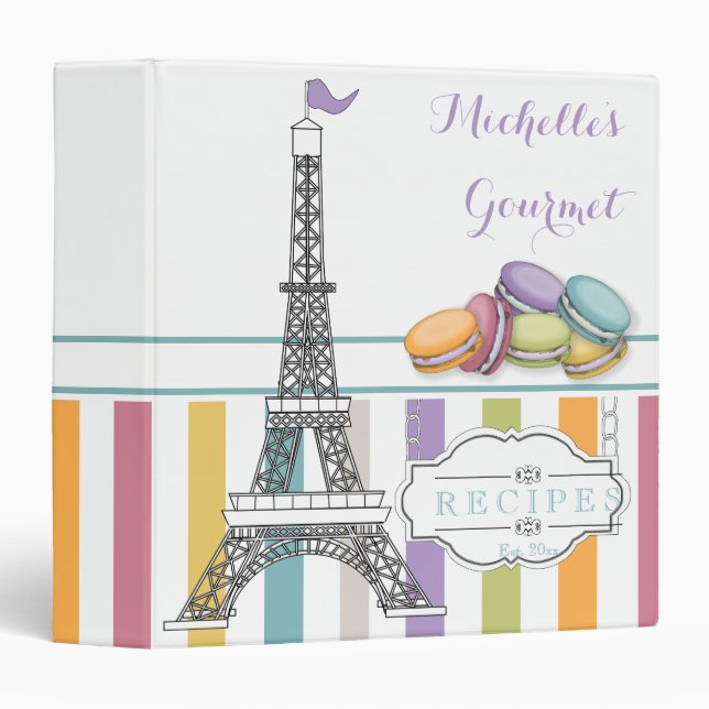 Colorful Paris Macaron Eiffel Tower Monogram Binder (Front/Spine)