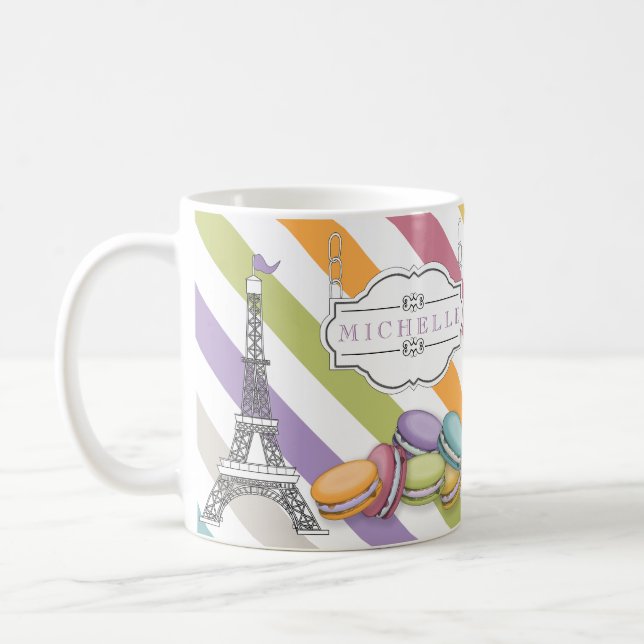 Colorful Paris Macarons Eiffel Tower Monogram Coffee Mug (Left)