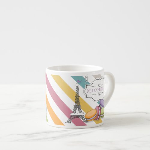 Colorful Paris Macarons Eiffel Tower Monogram Espresso Cup