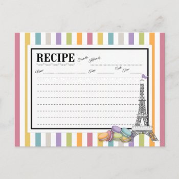 Colorful Paris Macarons Eiffel Tower Recipe Card by TrendyKitchens at Zazzle