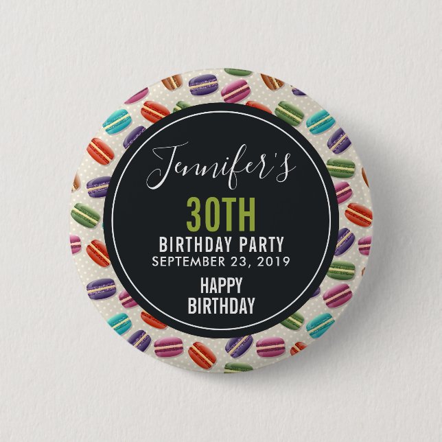 Colorful Parisian Macarons Pattern Birthday Button (Front)