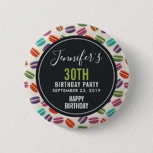 Colorful Parisian Macarons Pattern Birthday Button