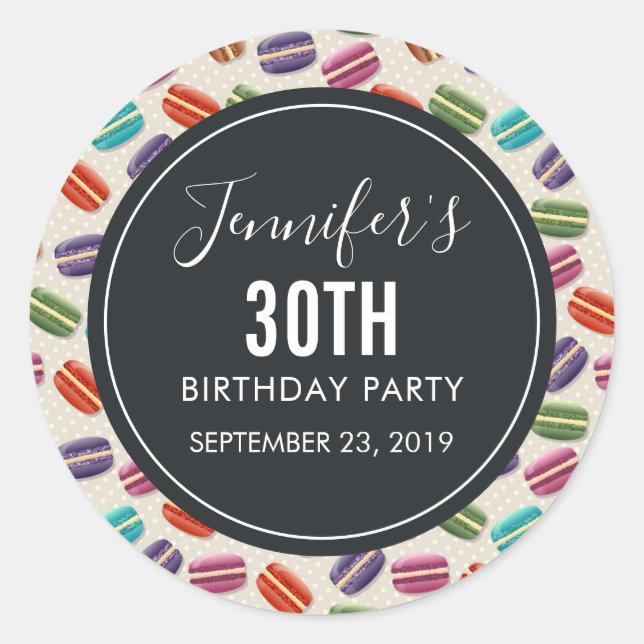 Colorful Parisian Macarons Pattern Birthday Classic Round Sticker (Front)