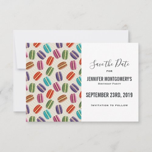 Colorful Parisian Macarons Pattern Birthday Save The Date