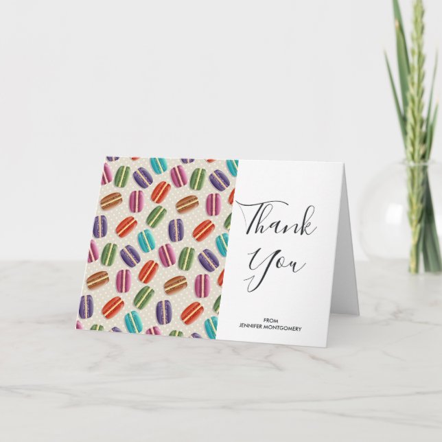 Colorful Parisian Macarons Pattern Birthday Thanks Card (Front)