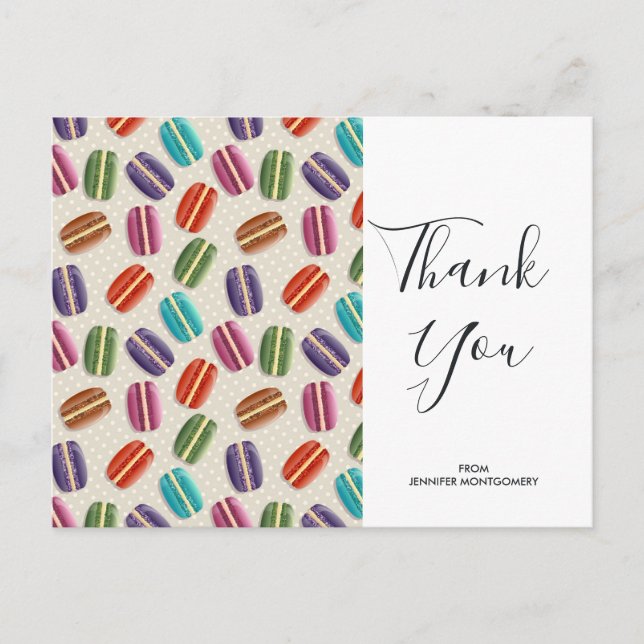 Colorful Parisian Macarons Pattern Birthday Thanks Postcard (Front)