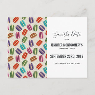 Colorful Parisian Macarons Pattern Save the Date Postcard