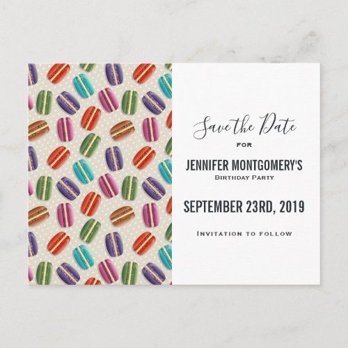 Colorful Parisian Macarons Pattern Save the Date Postcard