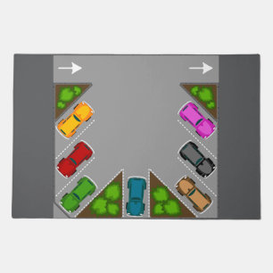 Colorful Parking Lot Overhead View Car Enthusiast Doormat