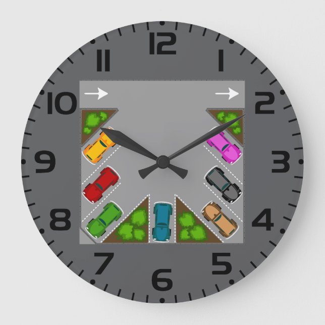Colorful Parking Lot Overhead View Car Enthusiast Large Clock (Front)