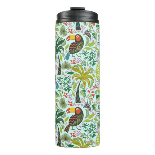 Colorful Parrot And Palm Trees And Flowers Thermal Tumbler