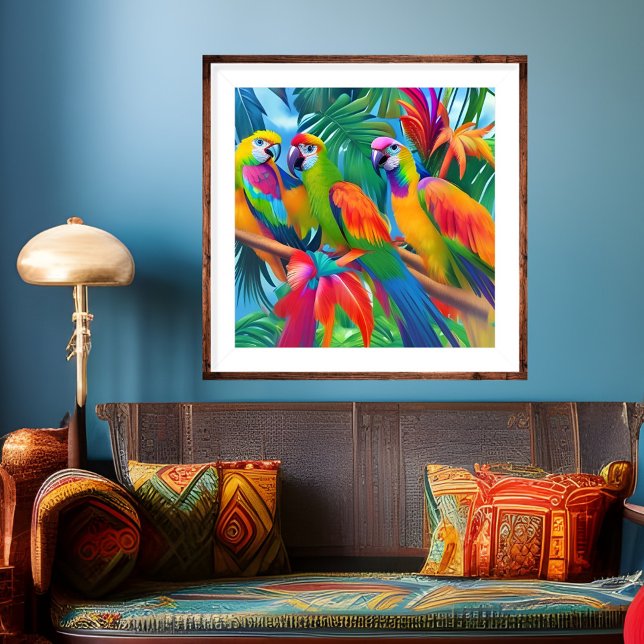 Colorful Parrot Birds Tropical Floral palms trees Poster (Creator Uploaded)