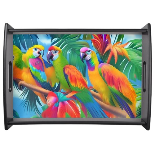 Colorful Parrot Birds Tropical Floral palms trees Serving Tray