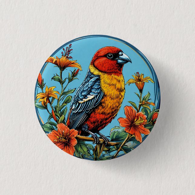 Colorful Parrot crossbill Bird Button (Front)