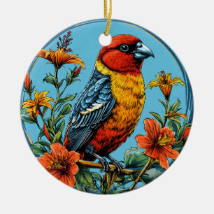 Colorful Parrot crossbill Bird Ceramic Ornament