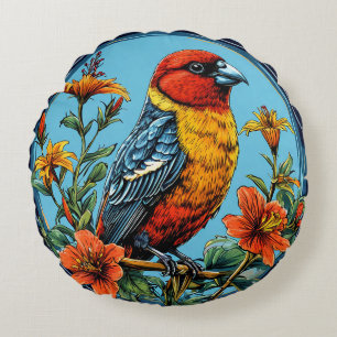 Colorful Parrot crossbill Bird Wildlife decorative Round Pillow