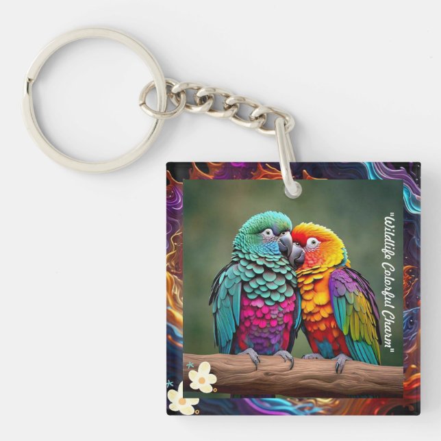 "Colorful Parrot Delight" Keychain (Front)