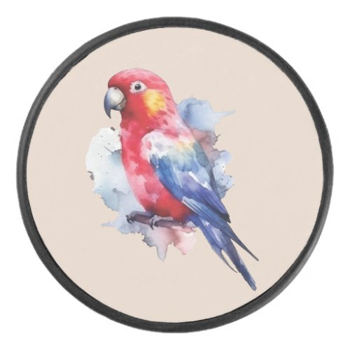 Colorful parrot design hockey puck
