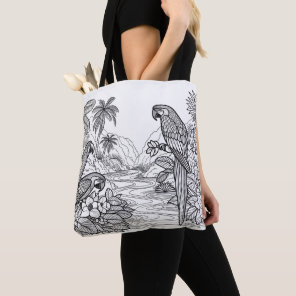 Colorful Parrot Fabric Pencil Art on Coloring Tote Bag