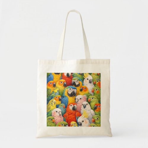 Colorful Parrot Flock Tropical Bird Portrait Tote Bag