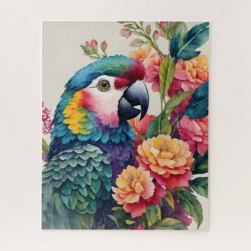 Colorful Parrot Floral Watercolor Art Jigsaw Puzzle