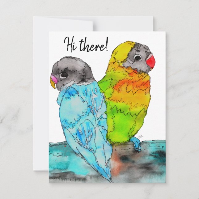 Colorful Parrot Love Birds Greeting Card (Front)