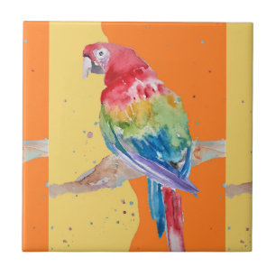 Colorful Parrot Macaw Watercolor Ceramic Tile