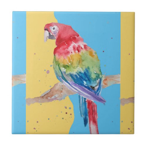 Colorful Parrot Macaw Watercolor Ceramic Tile