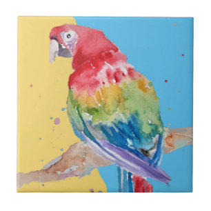 Colorful Parrot Macaw Watercolor Ceramic Tile