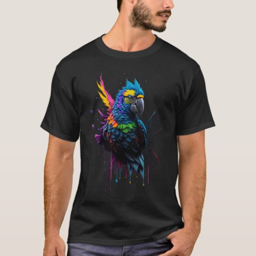 Colorful Parrot Paint Splash Art T_Shirt