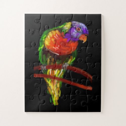 Colorful Parrot Painting On Solid Black Jigsaw Puzzle