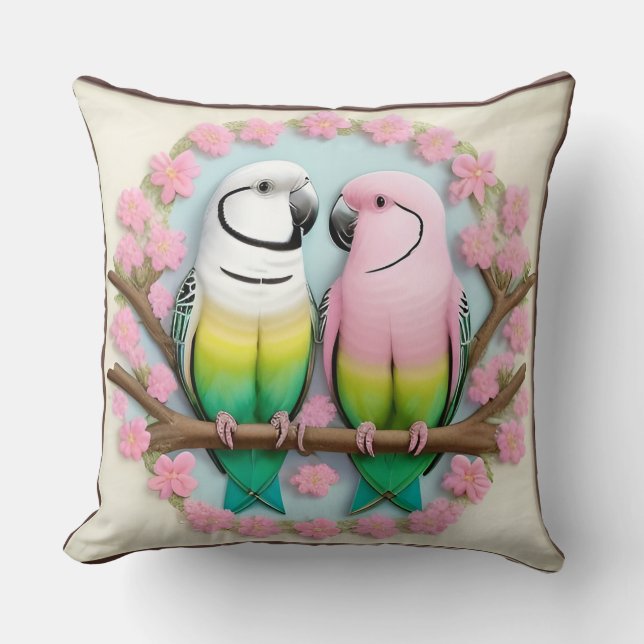 Colorful Parrot Pair Gift Design Feminine Tropical Throw Pillow (Front)