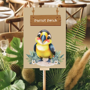Colorful Parrot Perch Jungle Safari Table Card