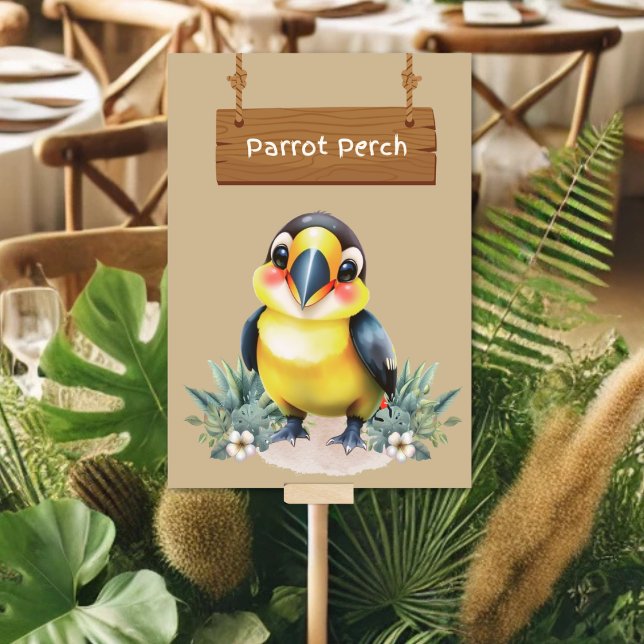 Colorful Parrot Perch Jungle Safari Table Card (Creator Uploaded)