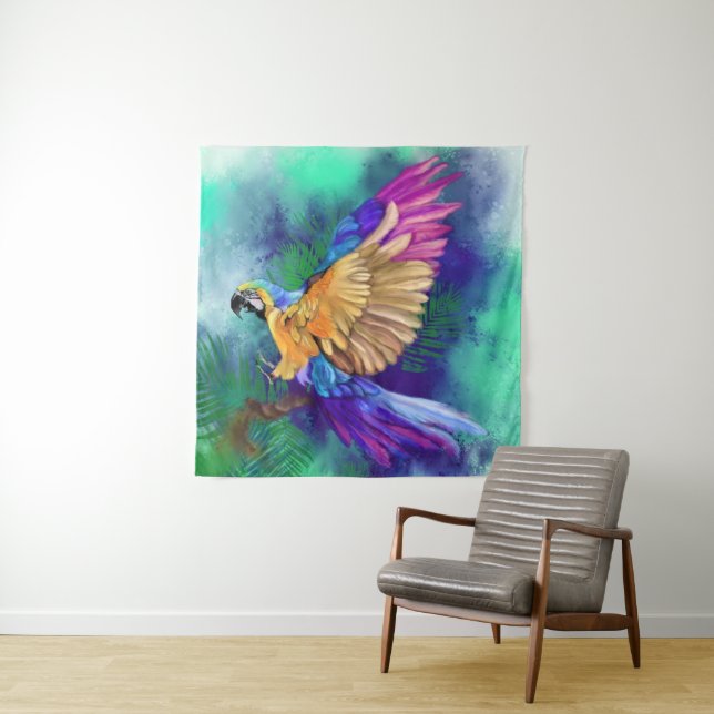 Colorful Parrot Tapestry (In Situ)