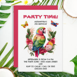Colorful Parrot Tropical Child's Birthday Party Invitation