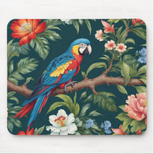 Colorful Parrot Tropical Jungle Leaves Mouse Pad