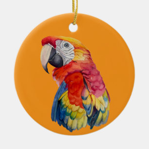 Colorful Parrot Watercolor Illustration Ceramic Ornament