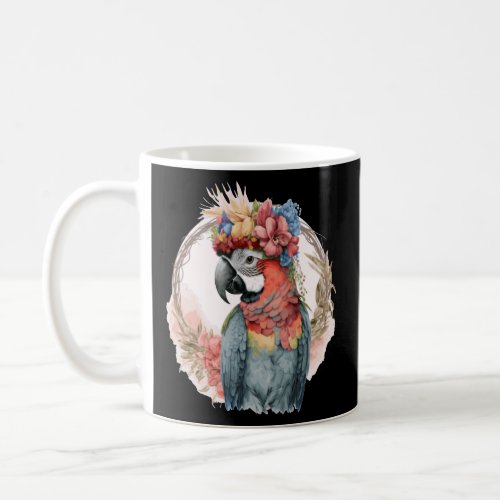 Colorful Parrot Watercolor Macaw Bird Flower Crown Coffee Mug