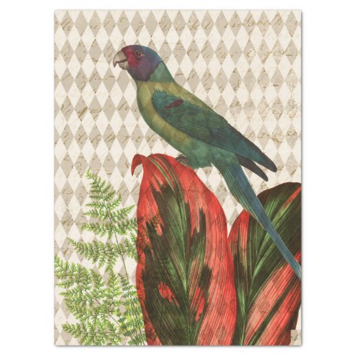 Colorful Parrot with Red Leaves Decoupage Tissue Paper