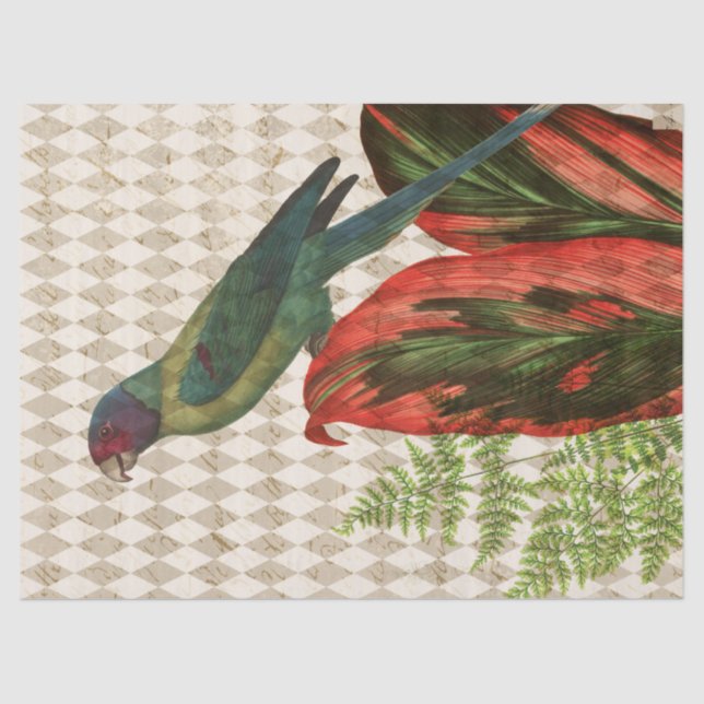Colorful Parrot with Red Leaves Decoupage Tissue Paper (Front)
