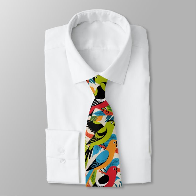Colorful Parrots Amid Tropical Foliage Neck Tie (Tied)