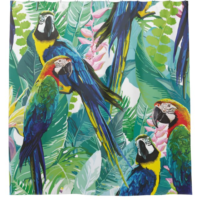 colorful parrots and exotic flowers shower curtain (Front)