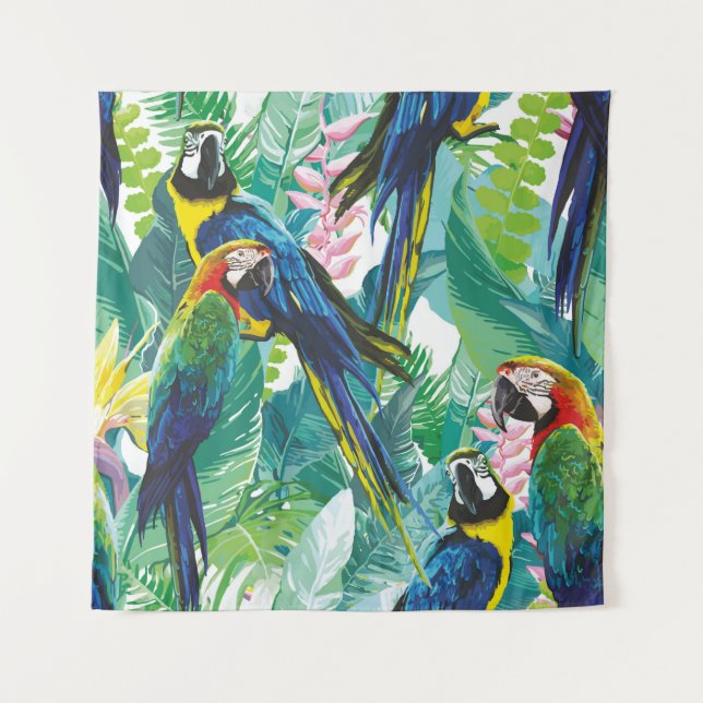 colorful parrots and exotic flowers tapestry (Front)