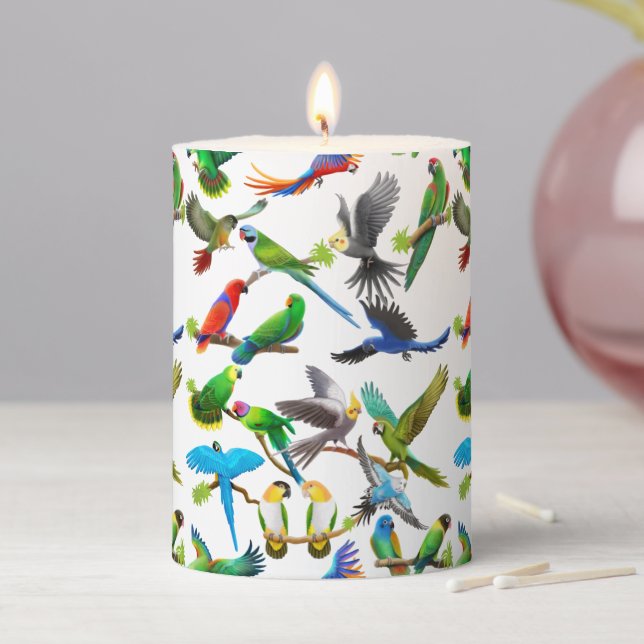 Colorful Parrots Art Pillar Candle (In Situ)