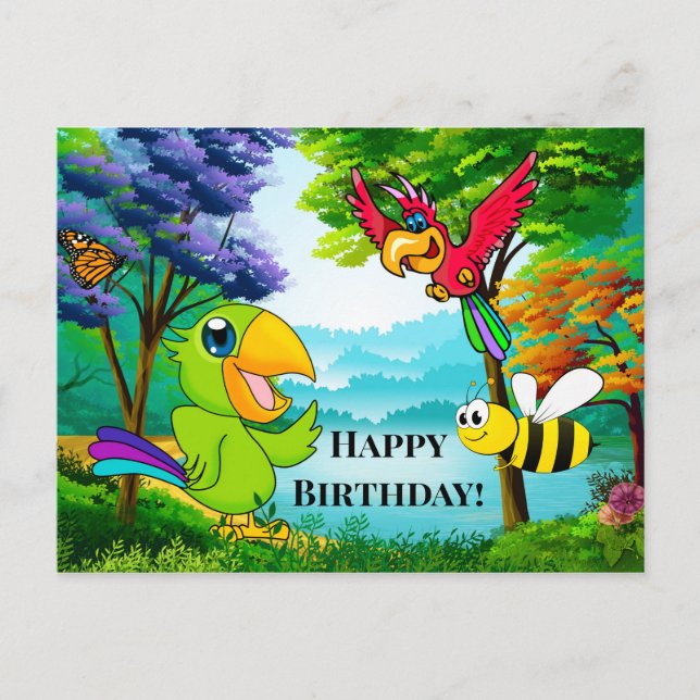 Colorful Parrots Child Birthday Postcard (Front)